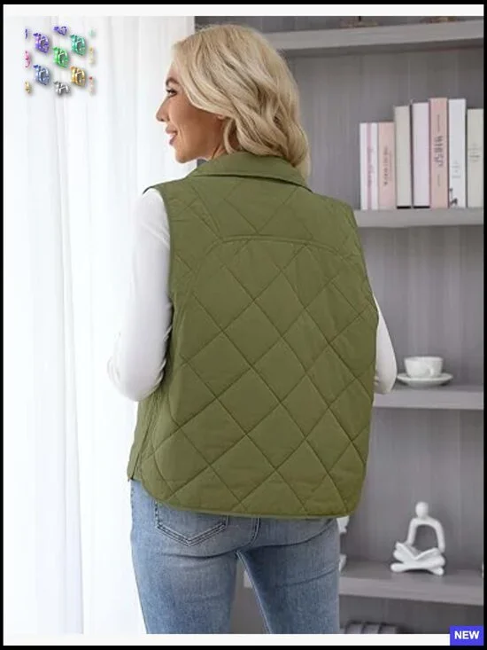 Quilted Vest Lightweight Sleeveless Button Down Preppy Chic Fall Outerwear - Picture 5 of 7